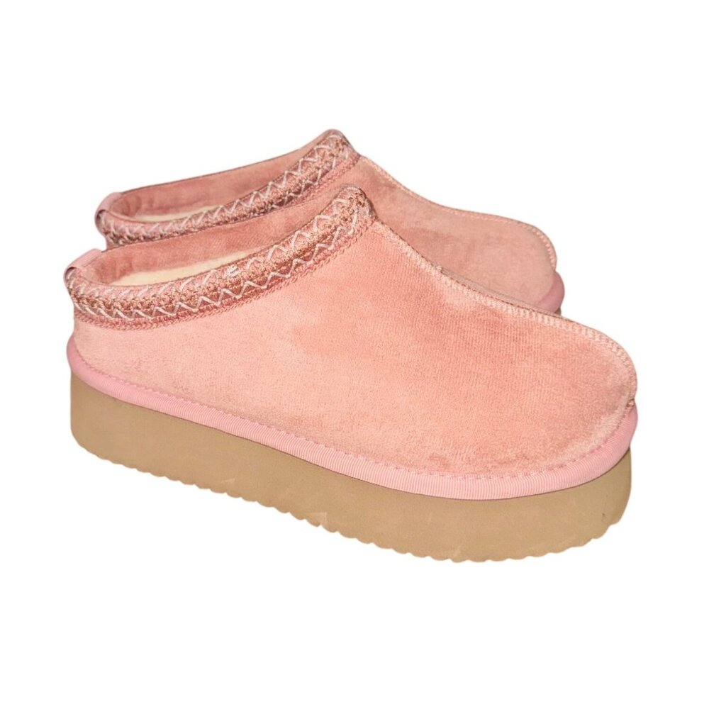 Corkys Vegan Suede Pillow Talk Pink Slip-On Platform Slippers W/ Fleece Lining 7